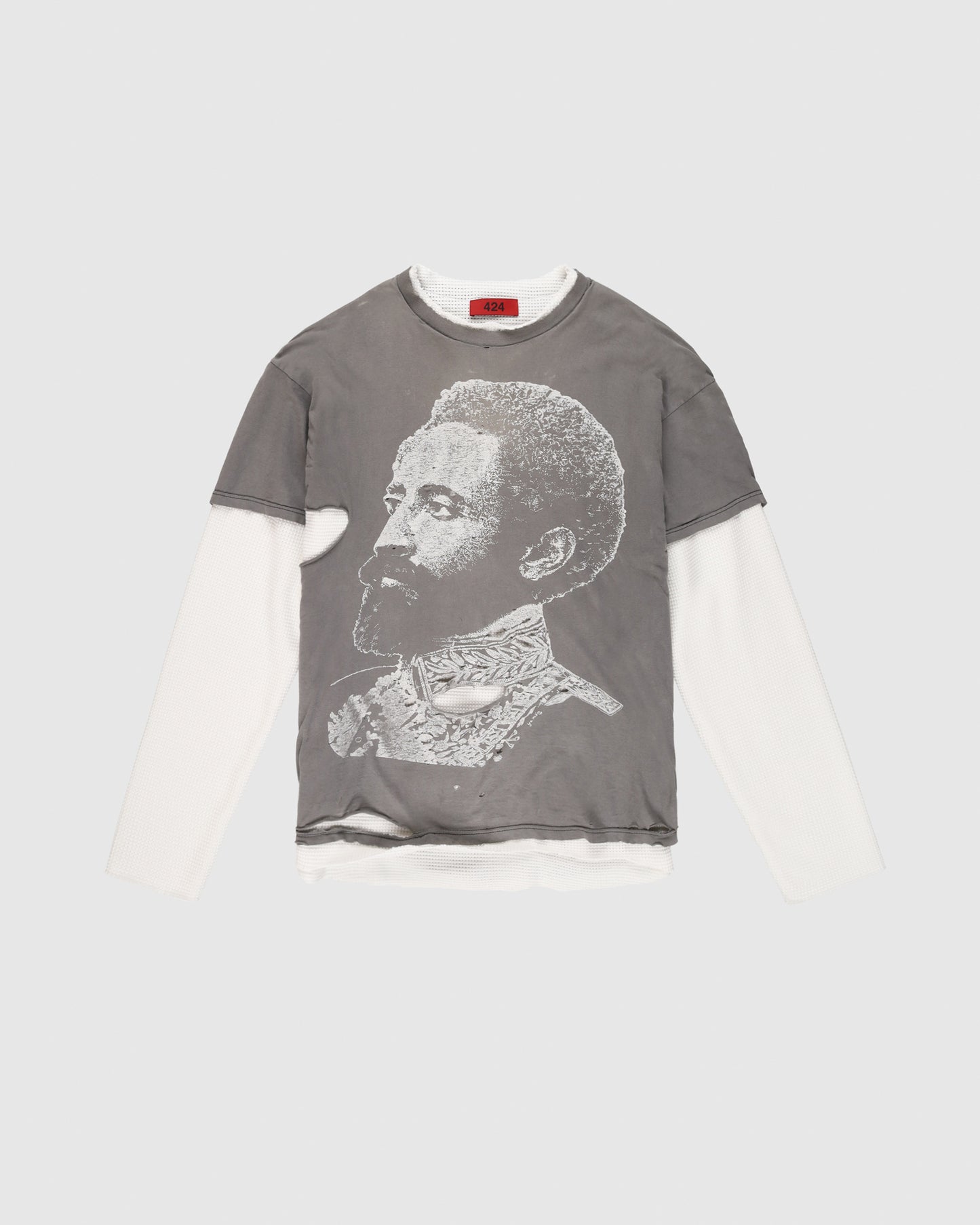 Double Sleeve Distressed Thermal in Offwhite