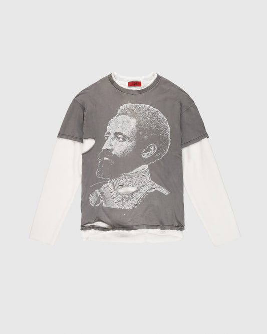 Double Sleeve Distressed Thermal in Offwhite