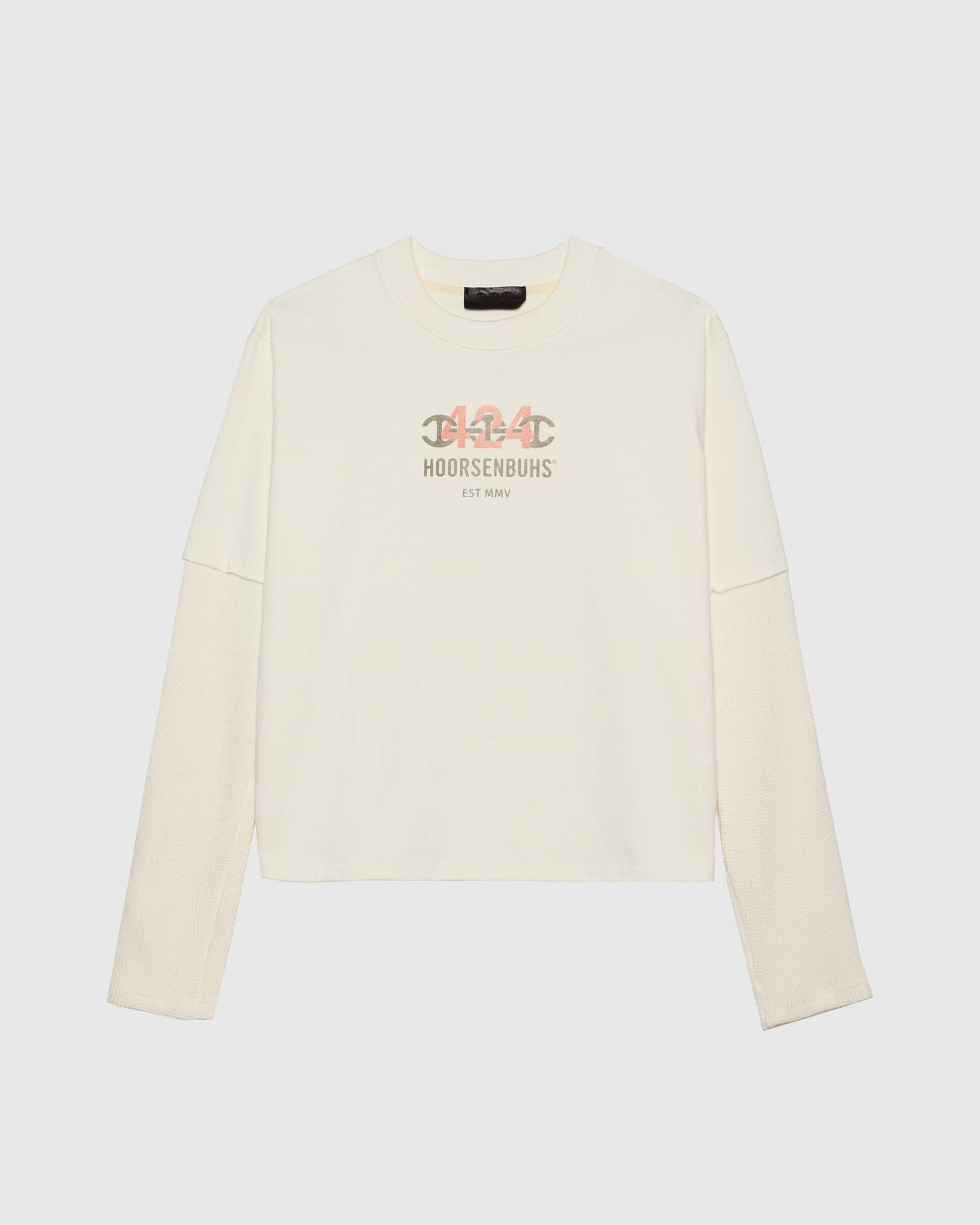 CROPPED DOUBLE SLEEVE WITH THERMAL IN SALT WHITE