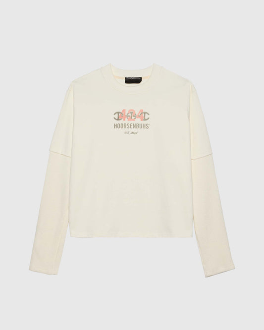 CROPPED DOUBLE SLEEVE WITH THERMAL IN SALT WHITE