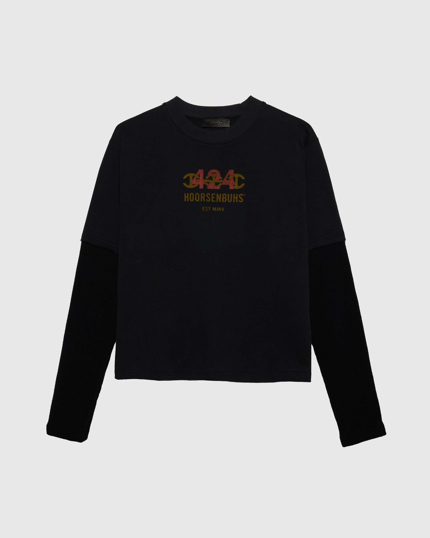 CROPPED DOUBLE SLEEVE WITH THERMAL IN BLACK