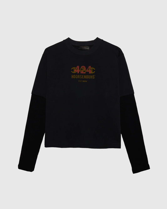 CROPPED DOUBLE SLEEVE WITH THERMAL IN BLACK