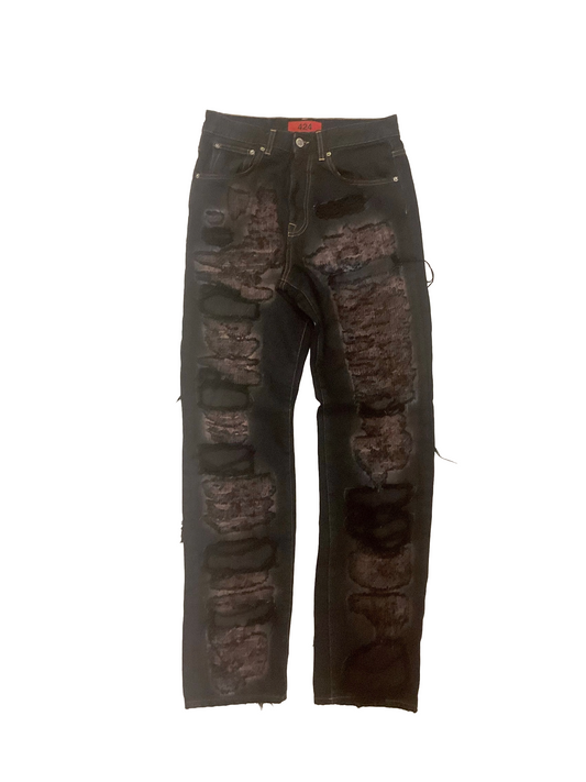 Collection loose denim five pocket repaired Melrose wash