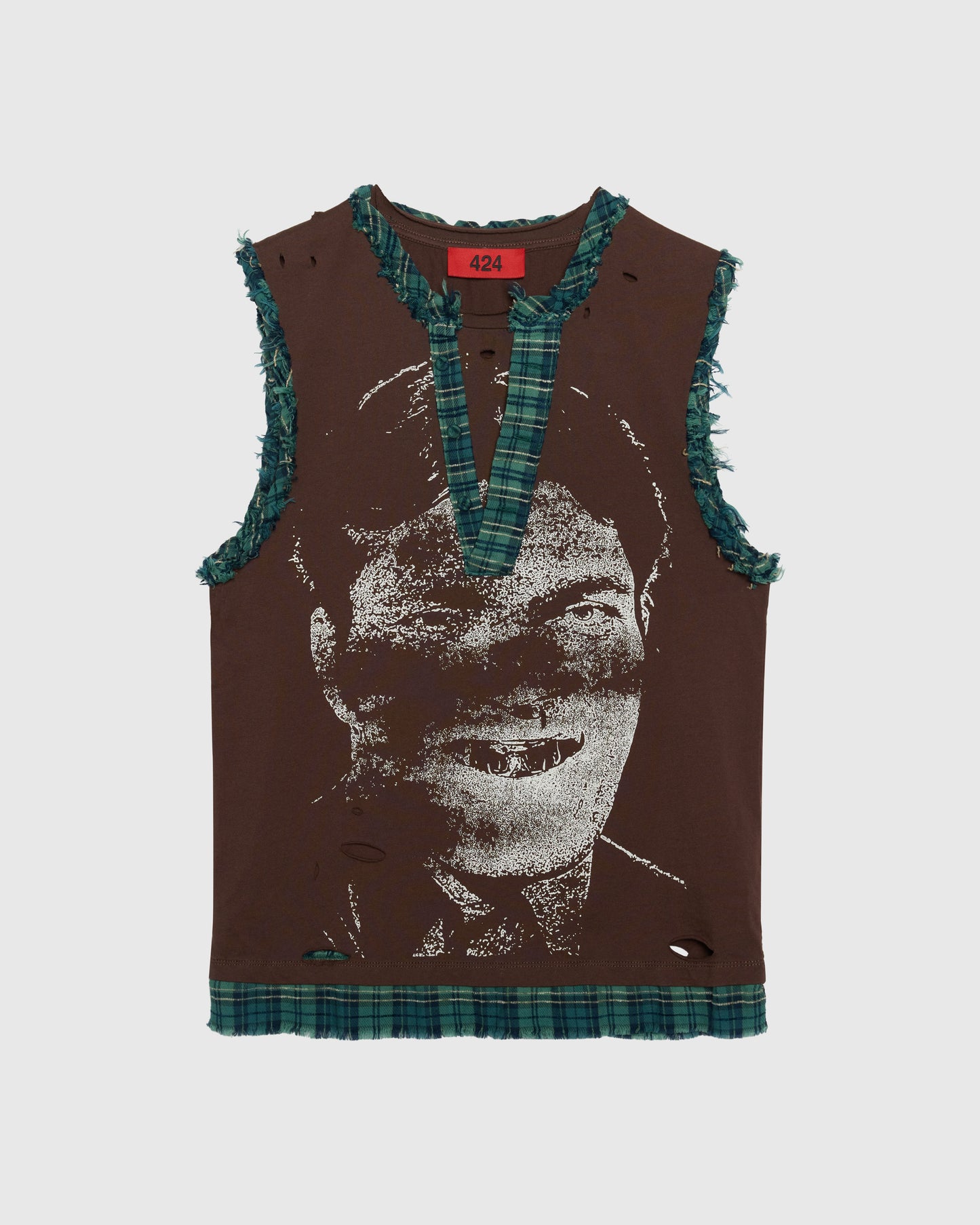 VINTAGE TEE IN WASHED BROWN WITH GREEN FLANNEL