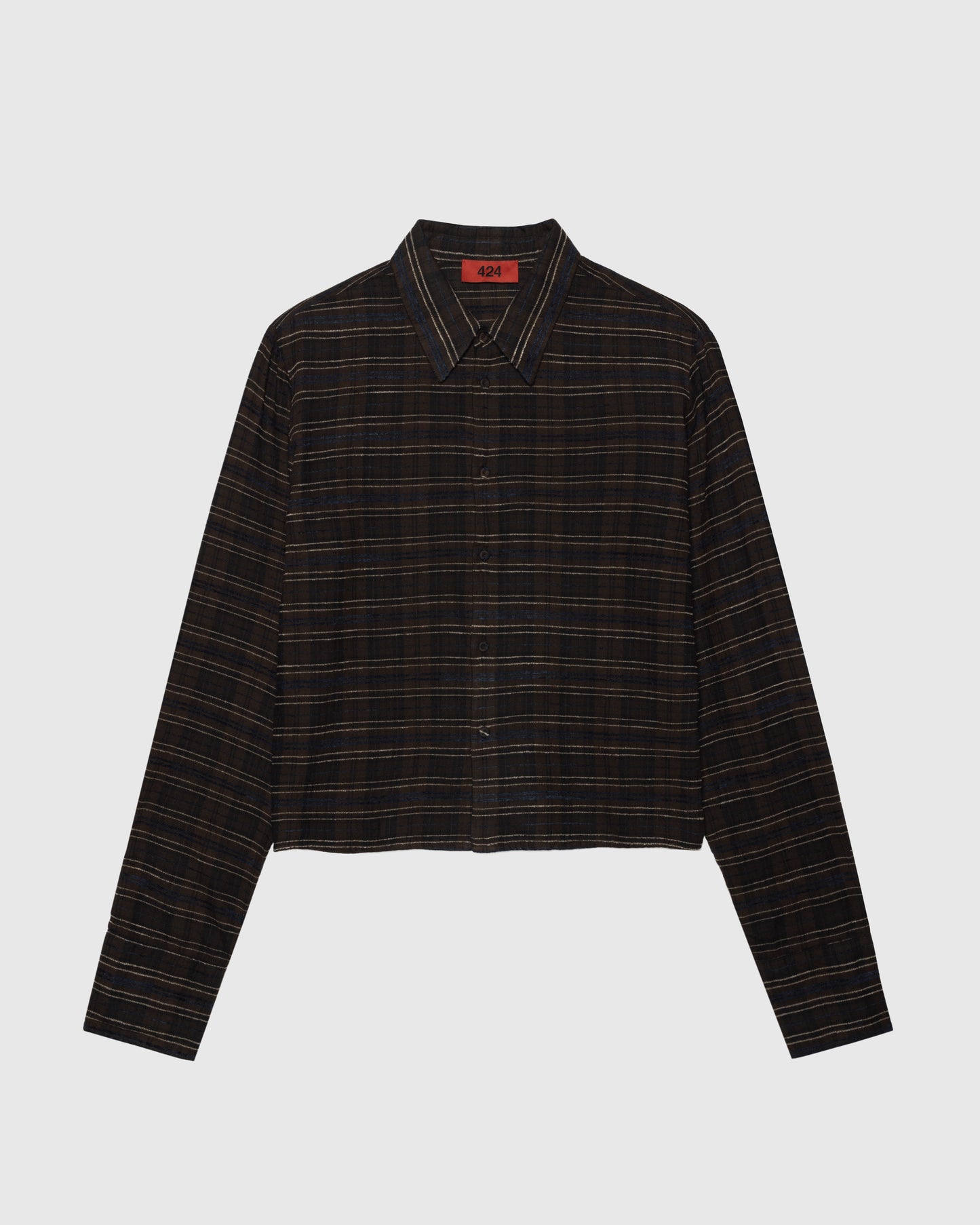 CROPPED SHIRT WITH SHOULDER PAD IN BROWN