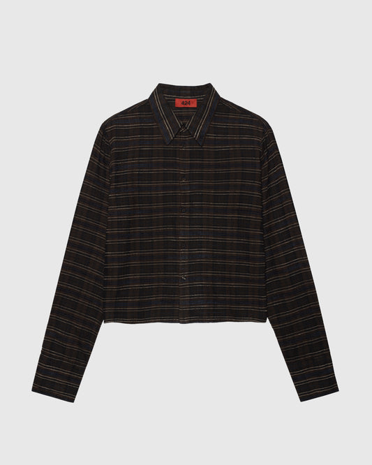 CROPPED SHIRT WITH SHOULDER PAD IN BROWN