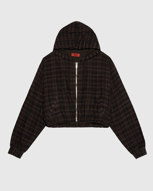 WRAPPED HOODIE EMBROIDERED FLANNEL IN BROWN