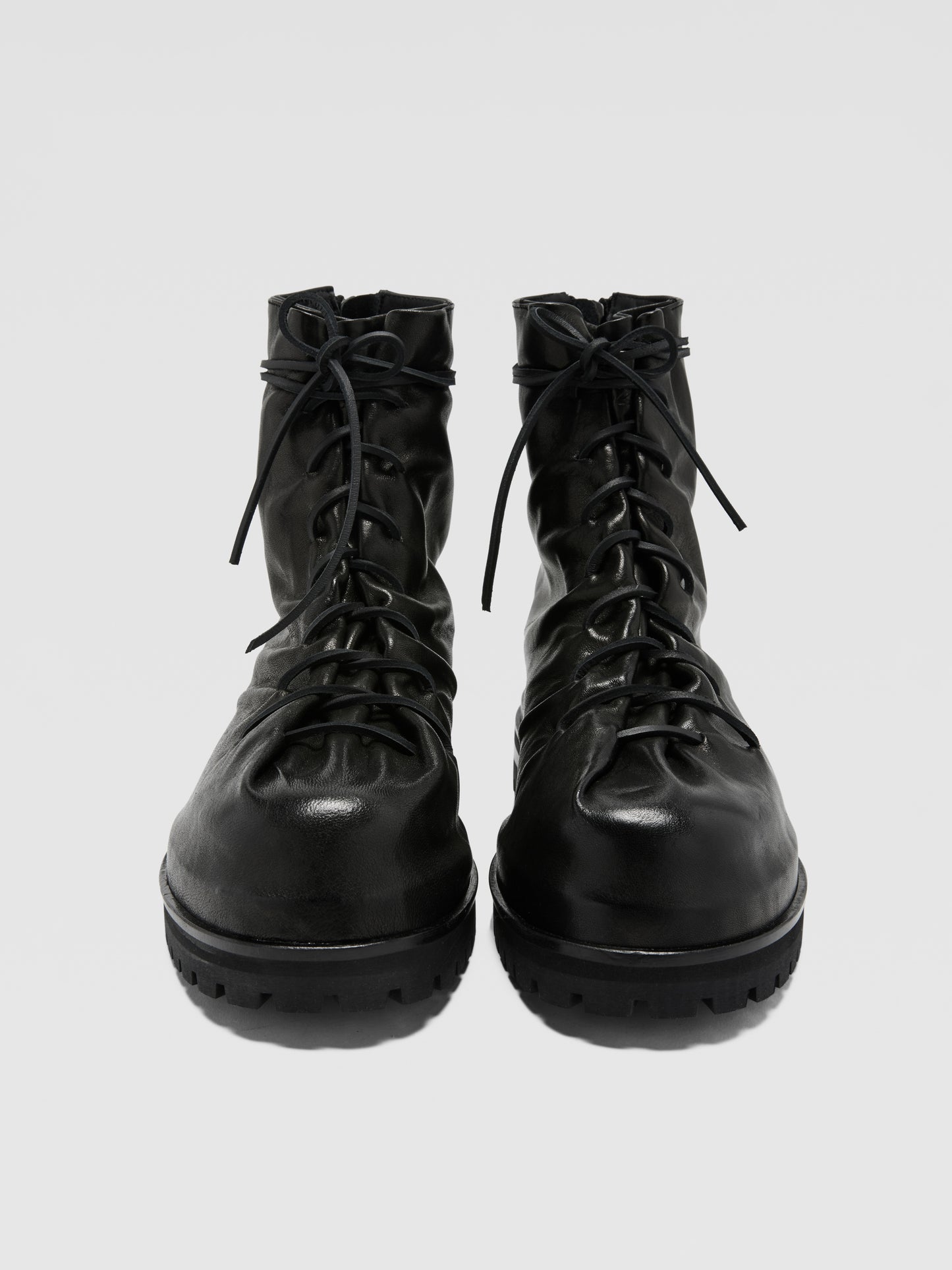BLACK LEATHER LACE-UP BOOTS