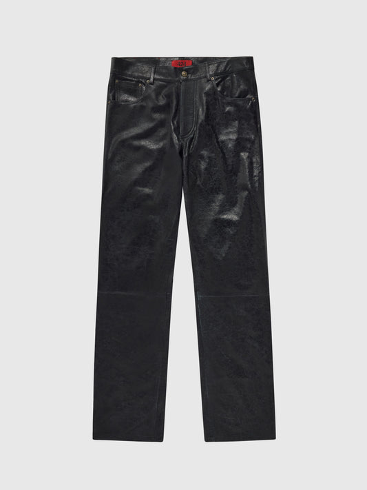 Five Pocket Paper Leather Pant in Black