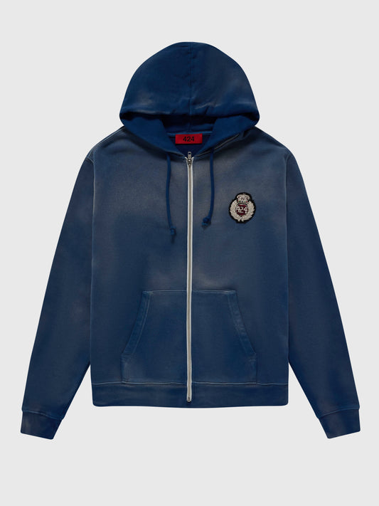 BLUE COLLEGE ZIP HOODIE WITH PATCH