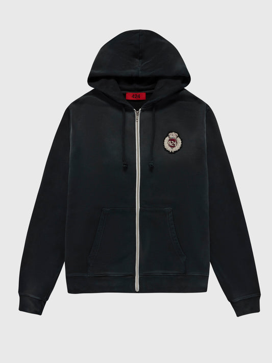 COLLEGE DARK GRAY ZIP HOODIE WITH PATCH