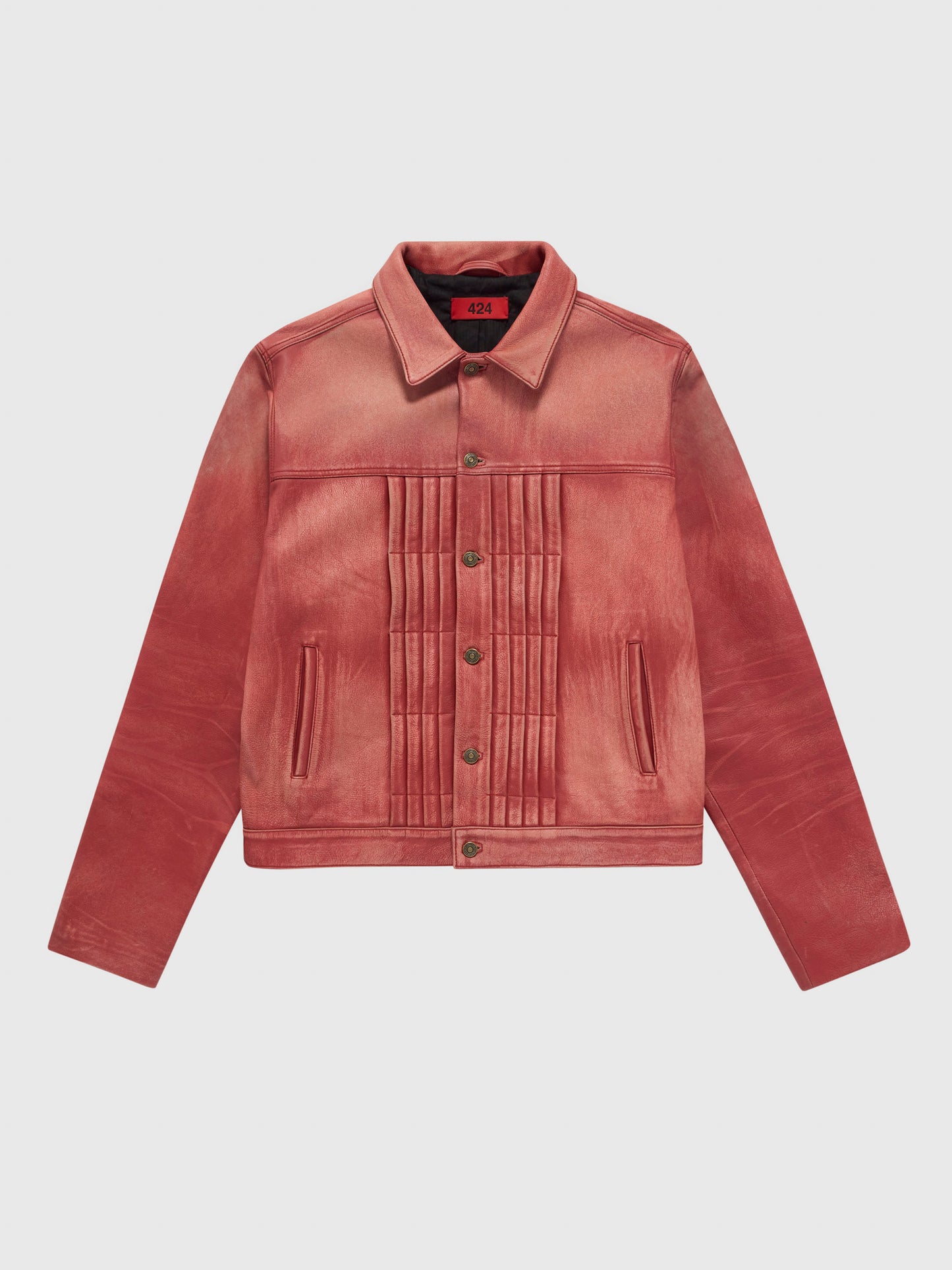 Leather Trucker Jacket in Red