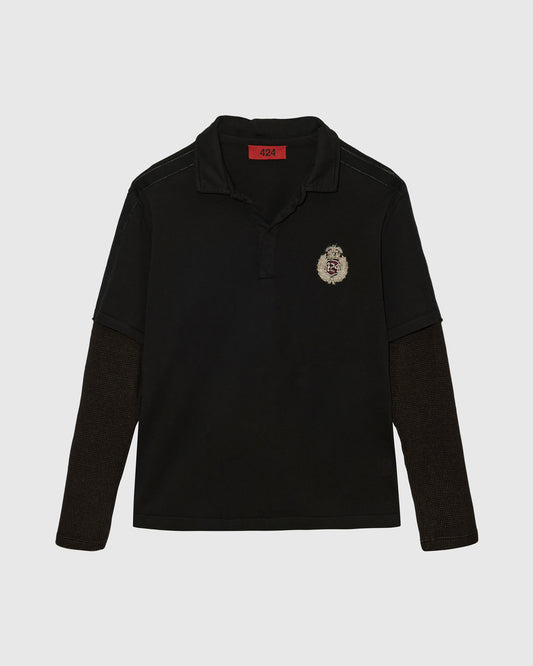 CREST POLO DOUBLE SLEEVE - BLACK/BLACK