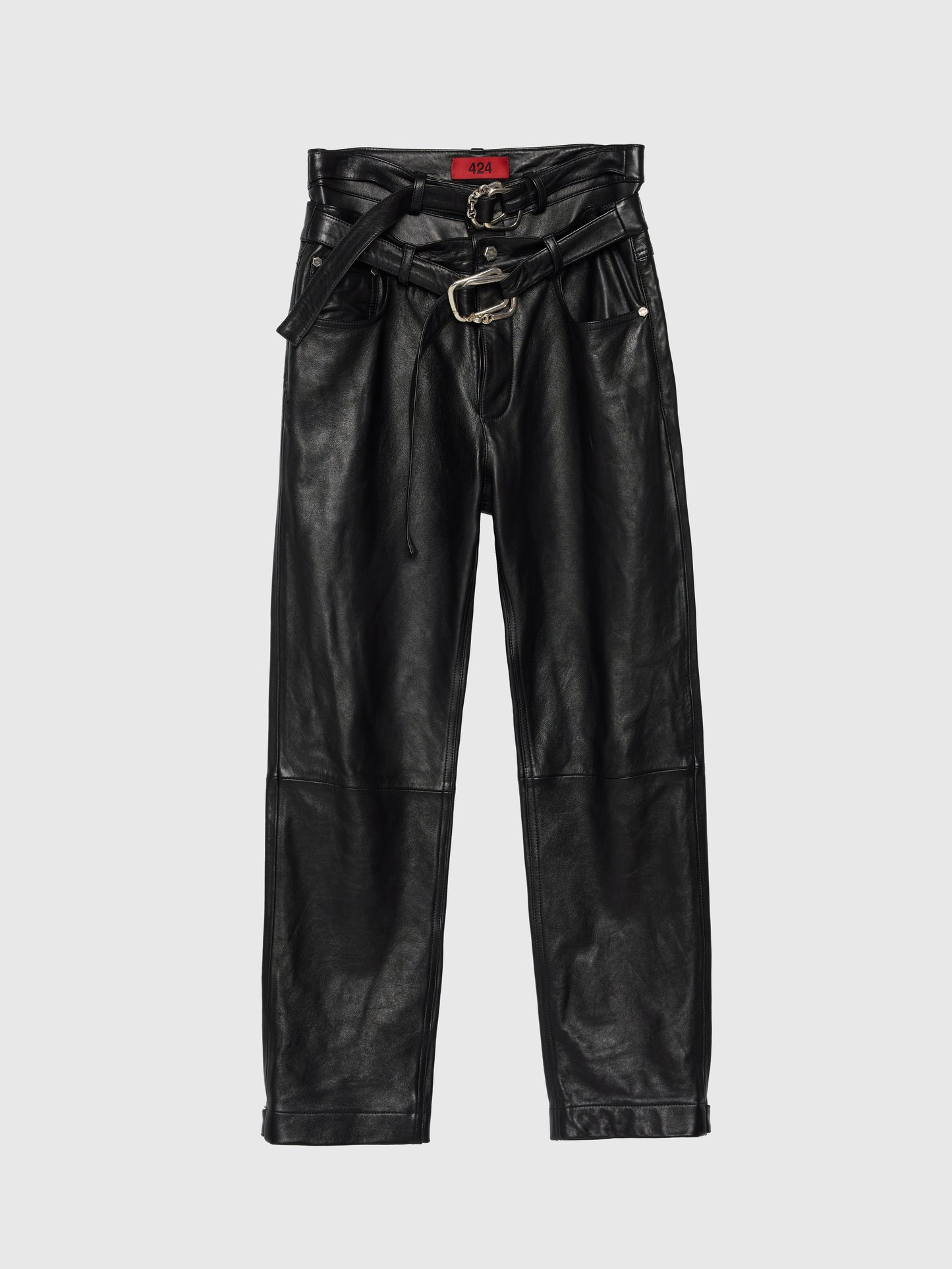 424 LEATHER FIVEPOCKET WITH DOUBLE BELT IN BLACK