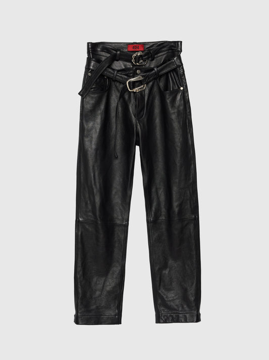 424 LEATHER FIVEPOCKET WITH DOUBLE BELT IN BLACK