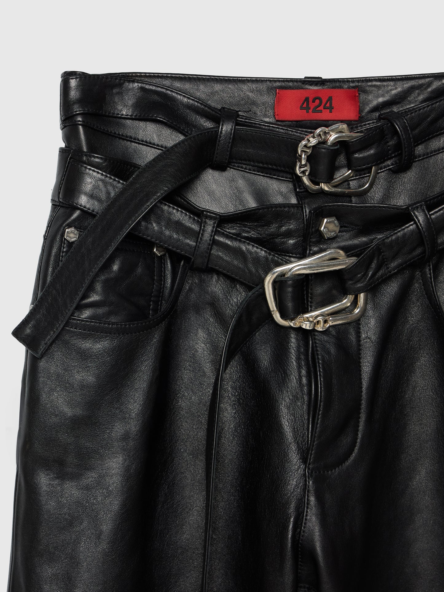 424 LEATHER FIVEPOCKET WITH DOUBLE BELT IN BLACK