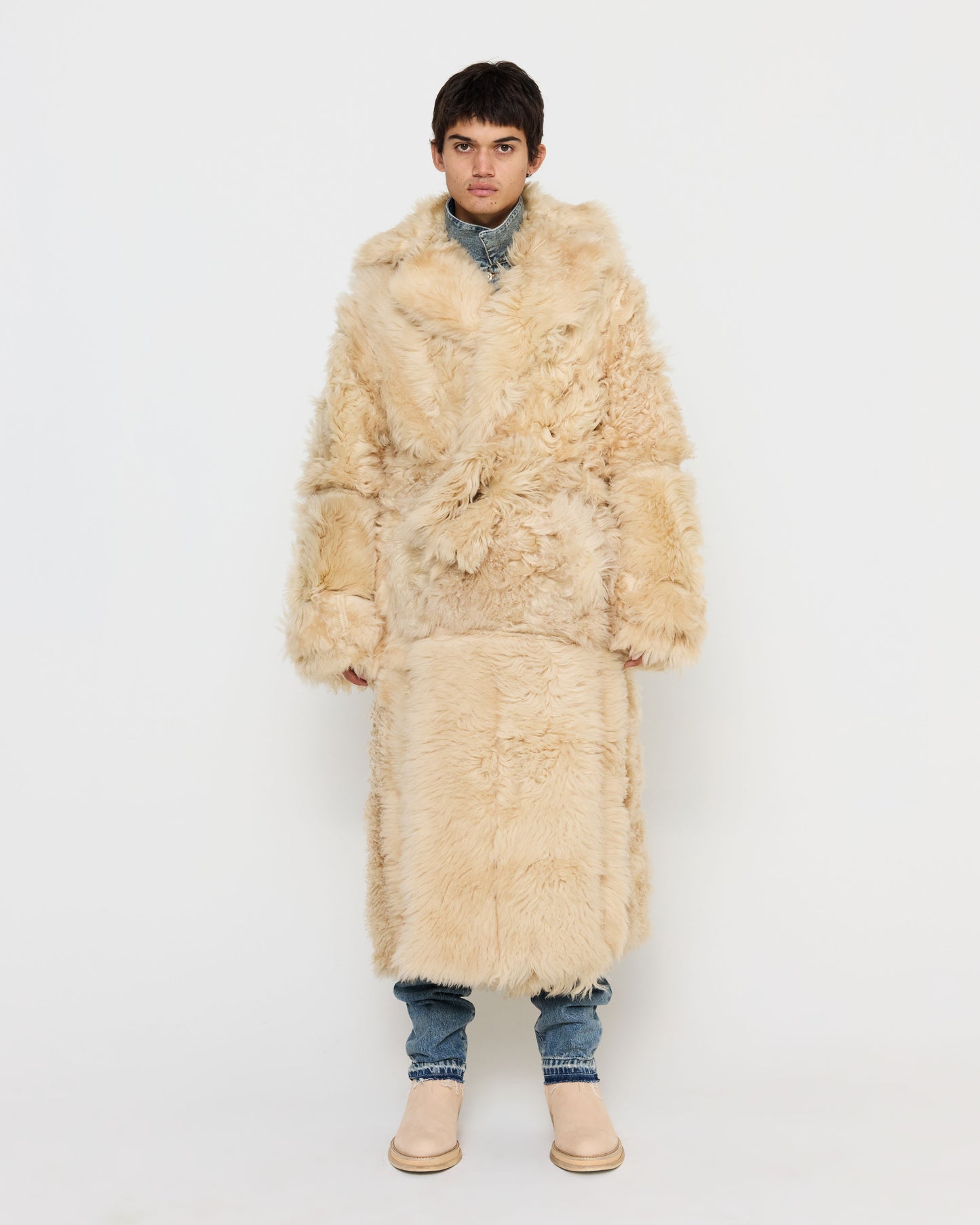 Shearling Long Hair Johan Trench in Sand