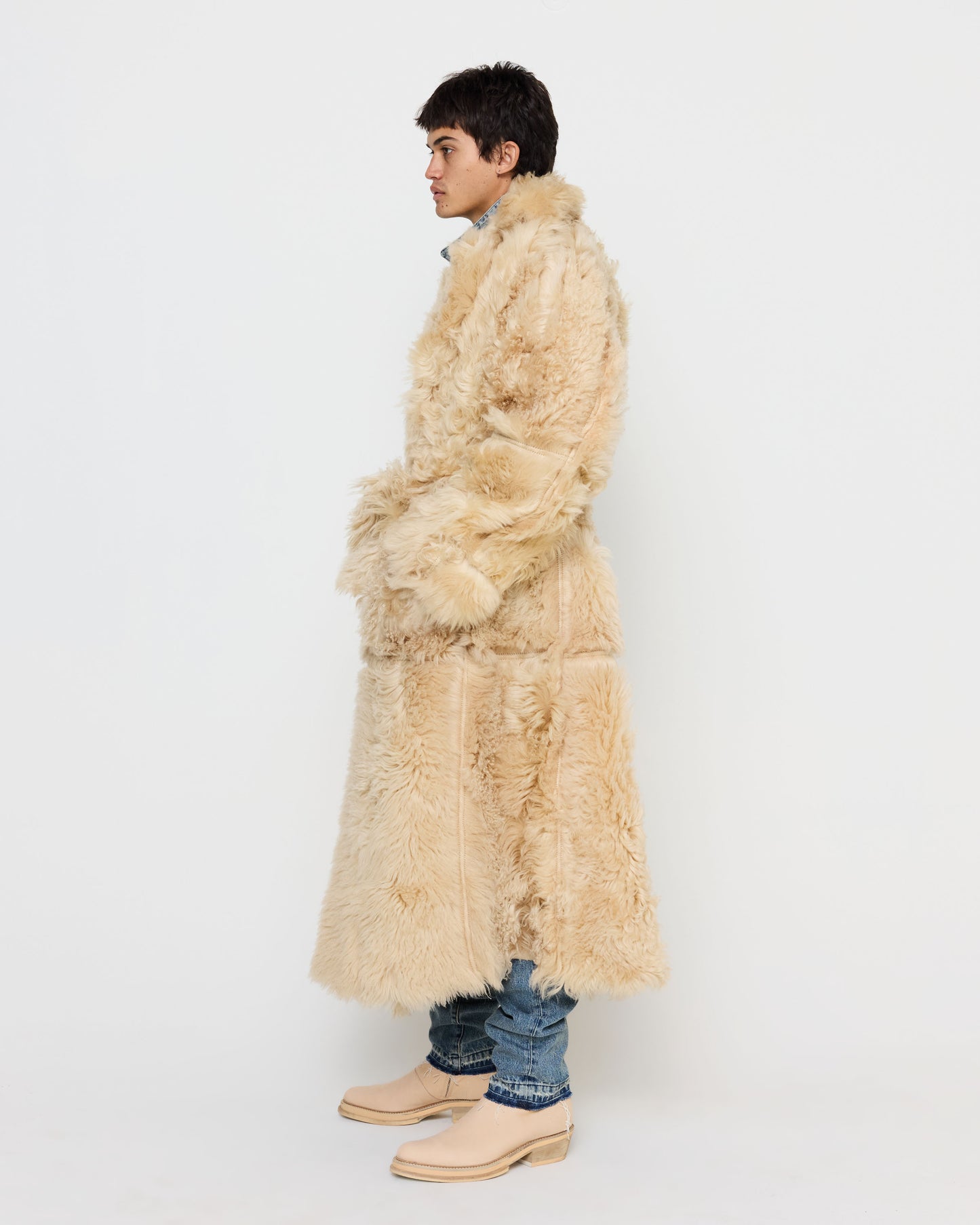 Shearling Long Hair Johan Trench in Sand