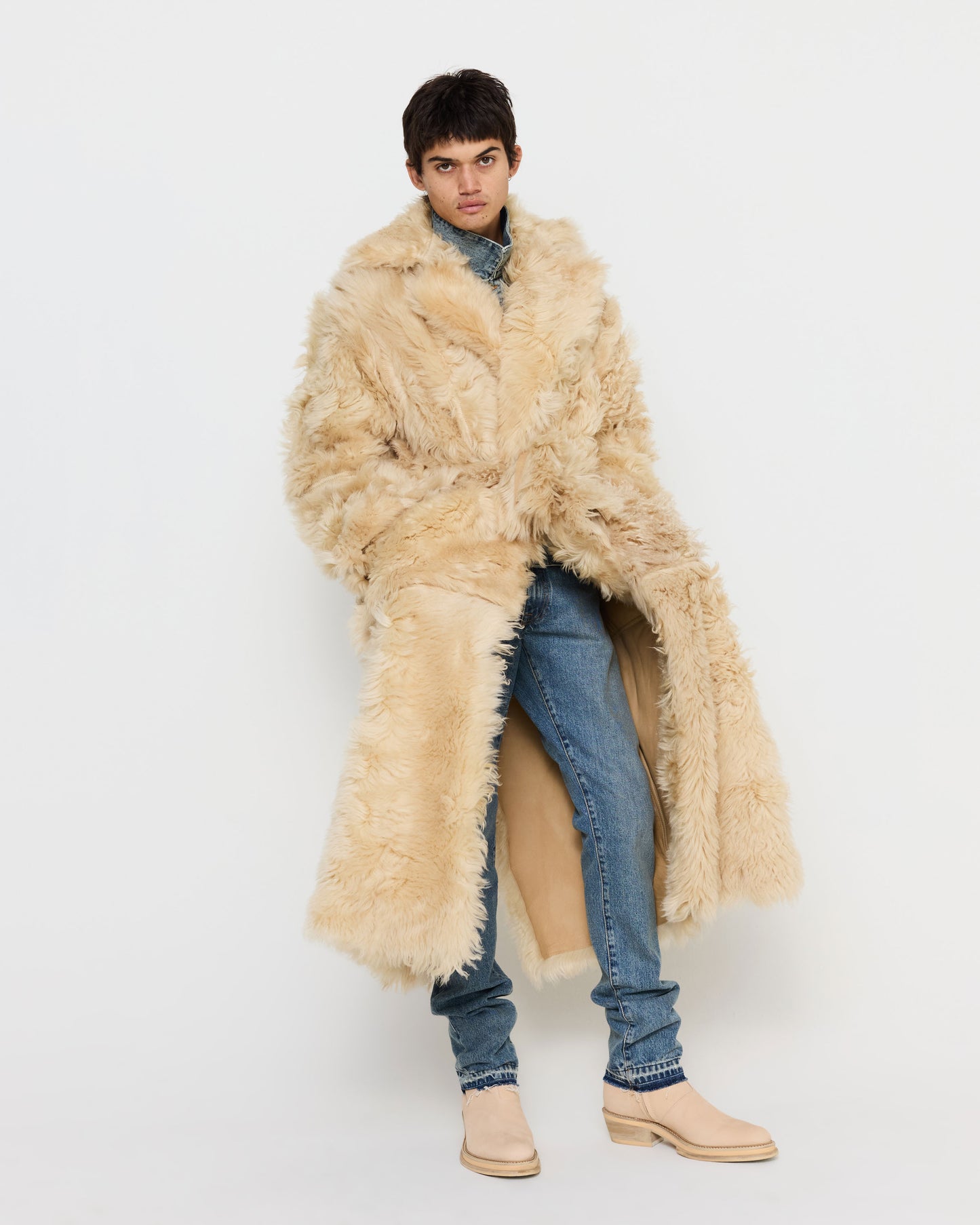 Shearling Long Hair Johan Trench in Sand