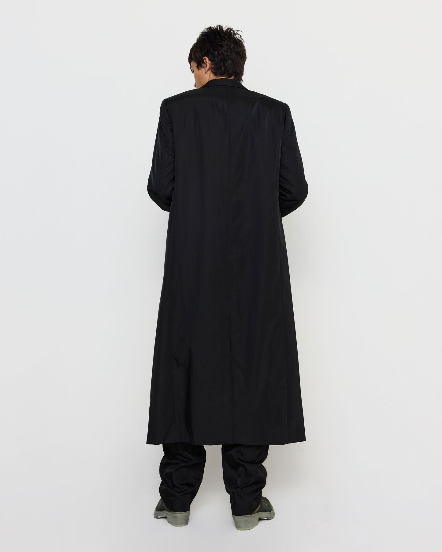 Recycled Double Organza Long Tailored Coat in Black