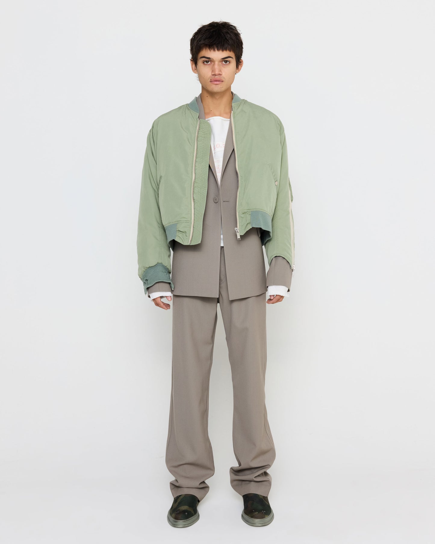 Recylced Heavy Nylon Military Bomber in Green