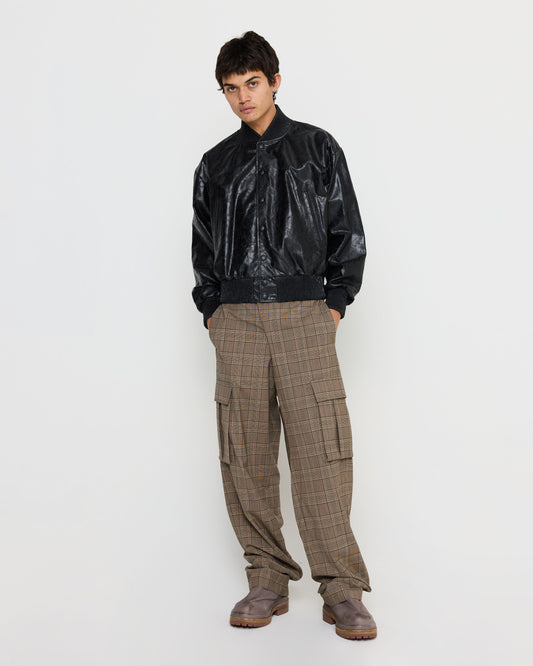 Wool Cargo Pant in Brown Plaid