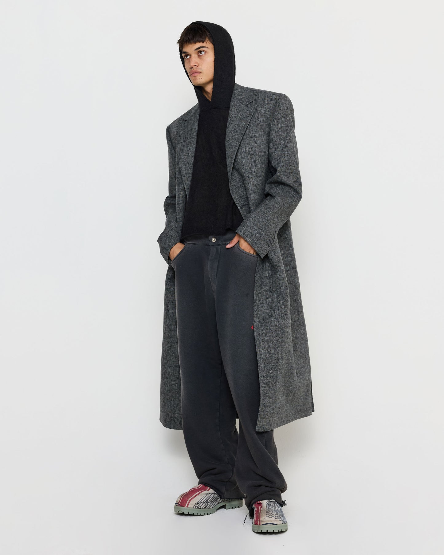 Virgin Wool Overcoat in Salt & Pepper