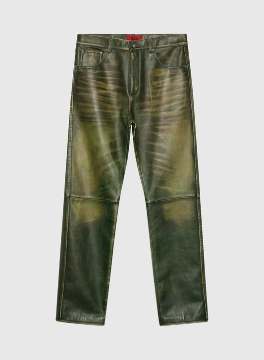 Green Leather Rub Off Pant