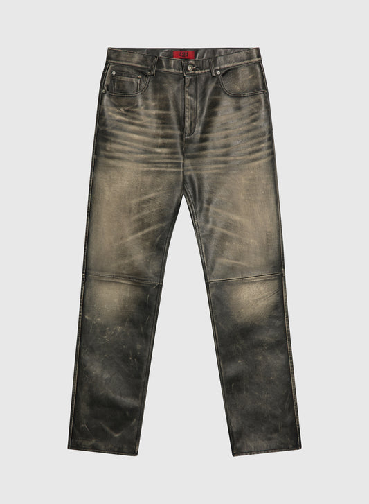 Black Leather Rub Off Pant