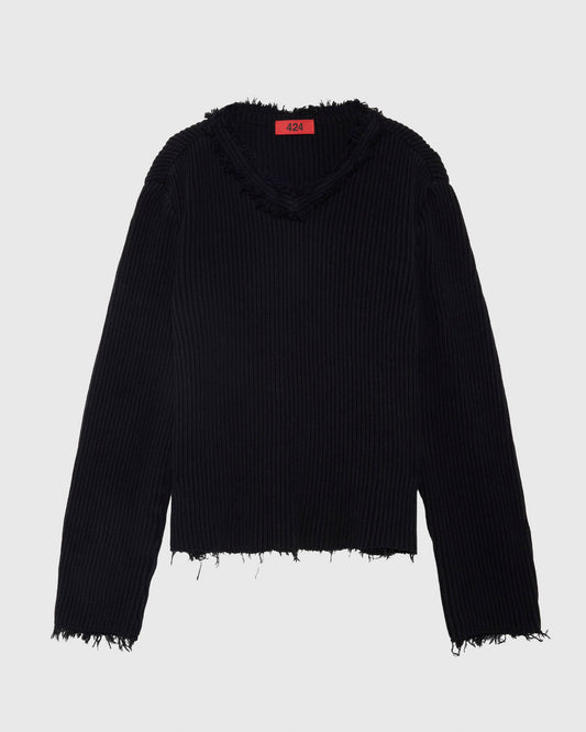 V NECK SWEATER - BLACK