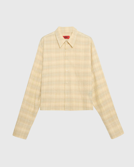 CROPPED SHIRT WITH SHOULDER PAD - TEA WASHING