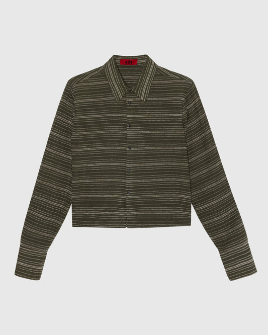 CROPPED FLANNEL - OLIVE GREEN
