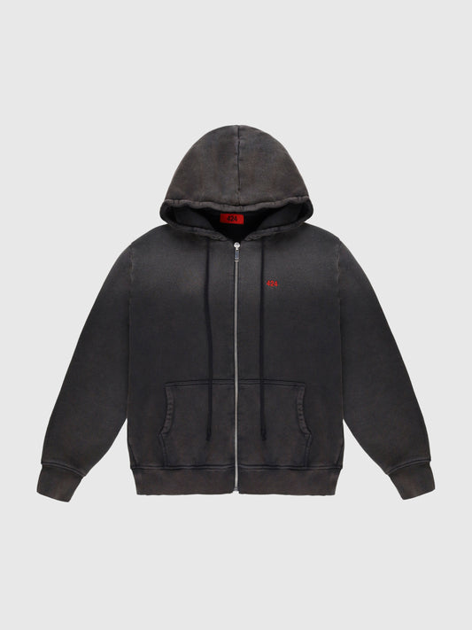 French Terry Zip Up Hoodie in Black