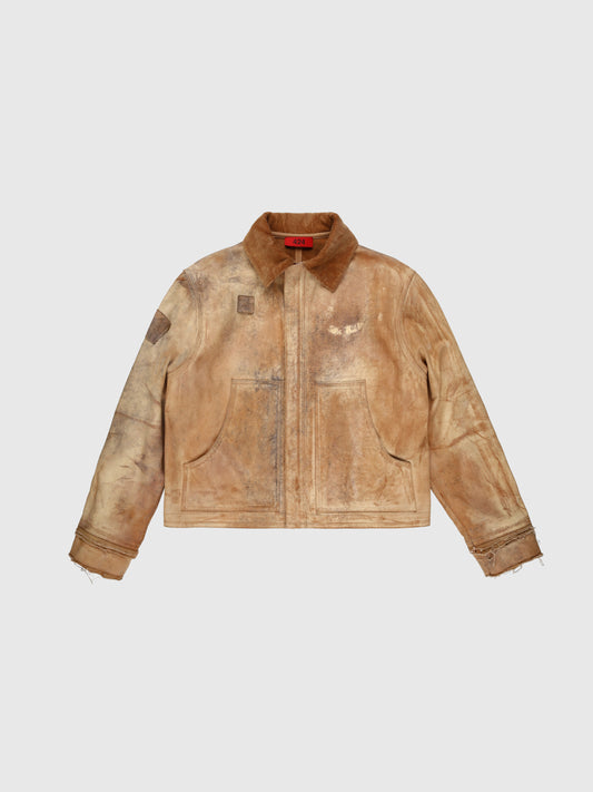 CHORE JACKET TEXTURED LEATHER WASHED CAMEL