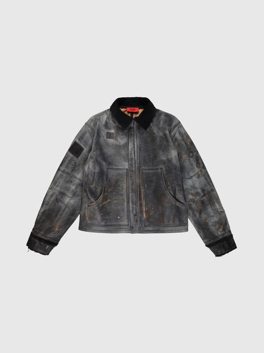 CHORE JACKET TEXTURED LEATHER WASHED BLACK