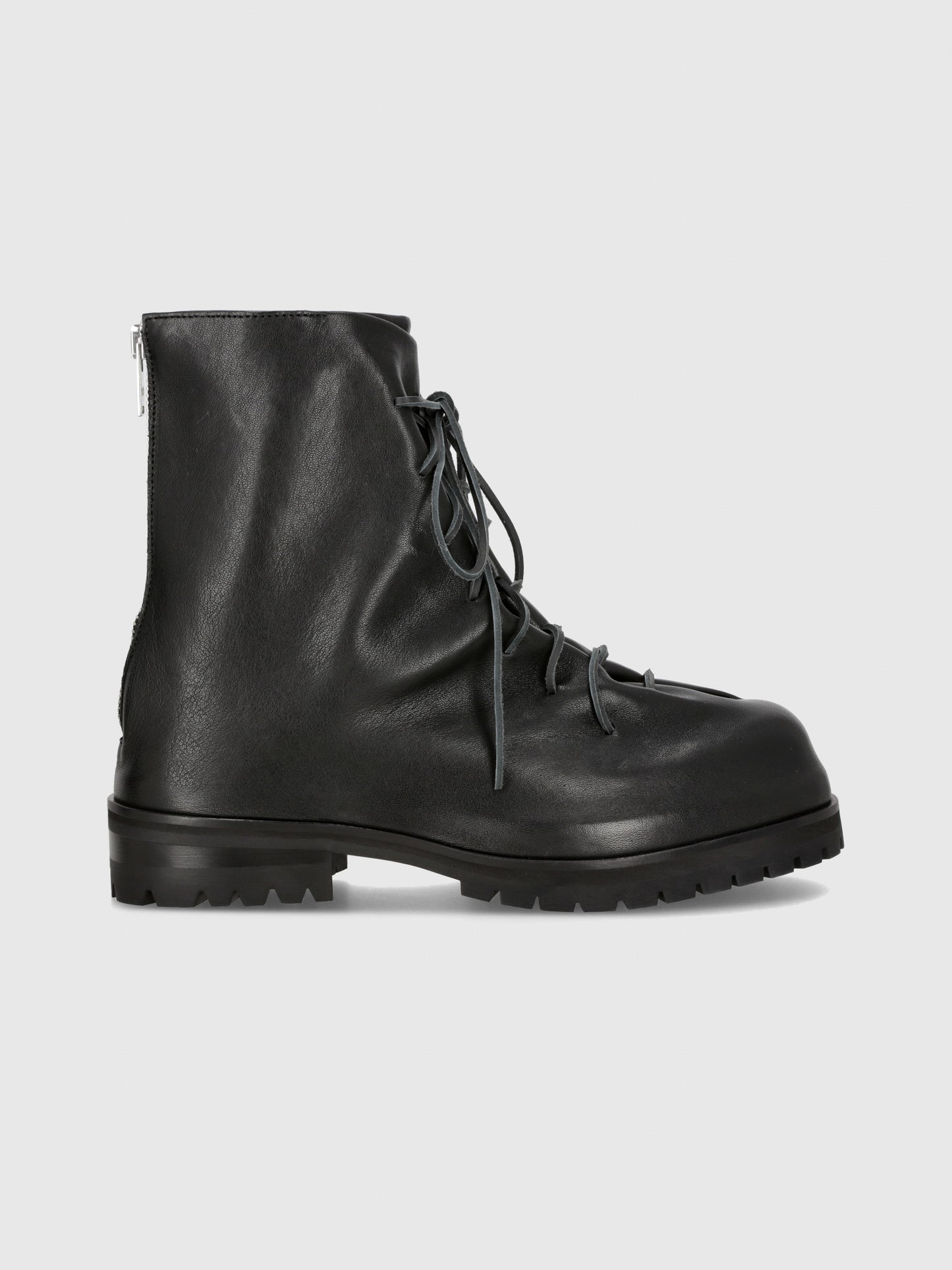 Leather Laced Up Marathon Boot in Black