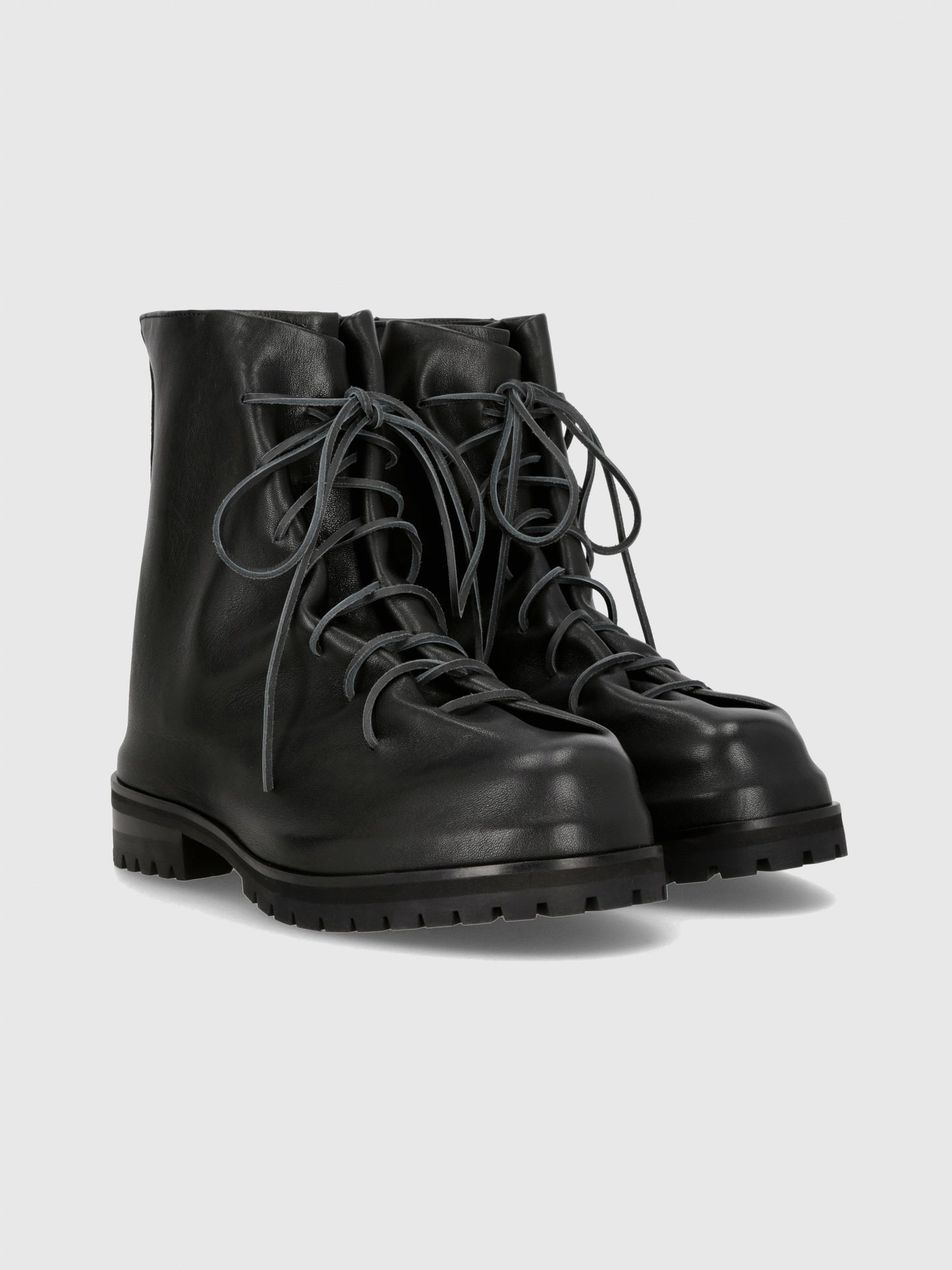 Leather Laced Up Marathon Boot in Black