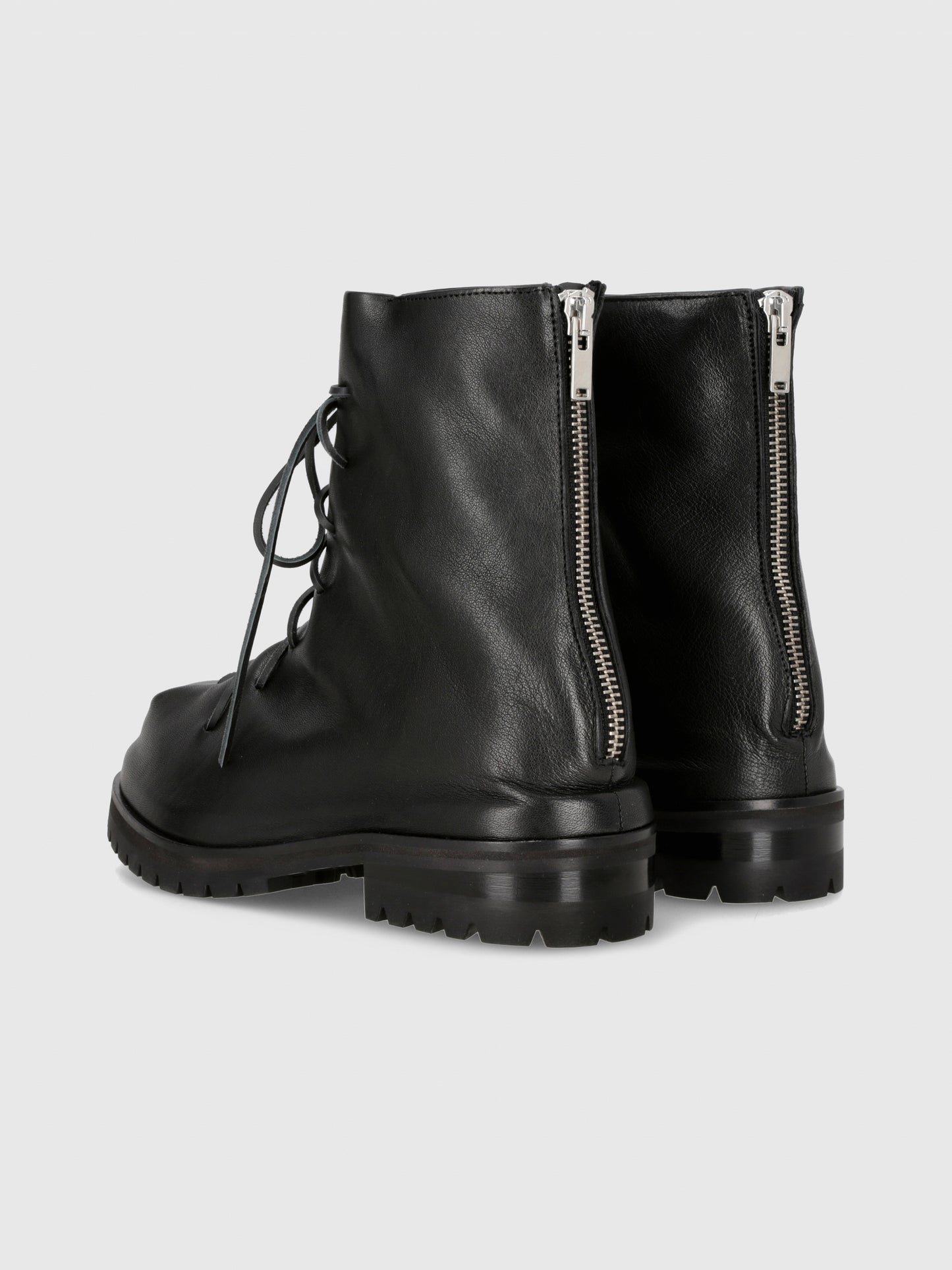 Leather Laced Up Marathon Boot in Black