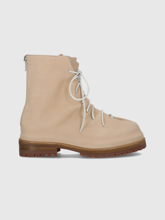 Nabuk Leather Lace-Up Marathon Boot in Cream