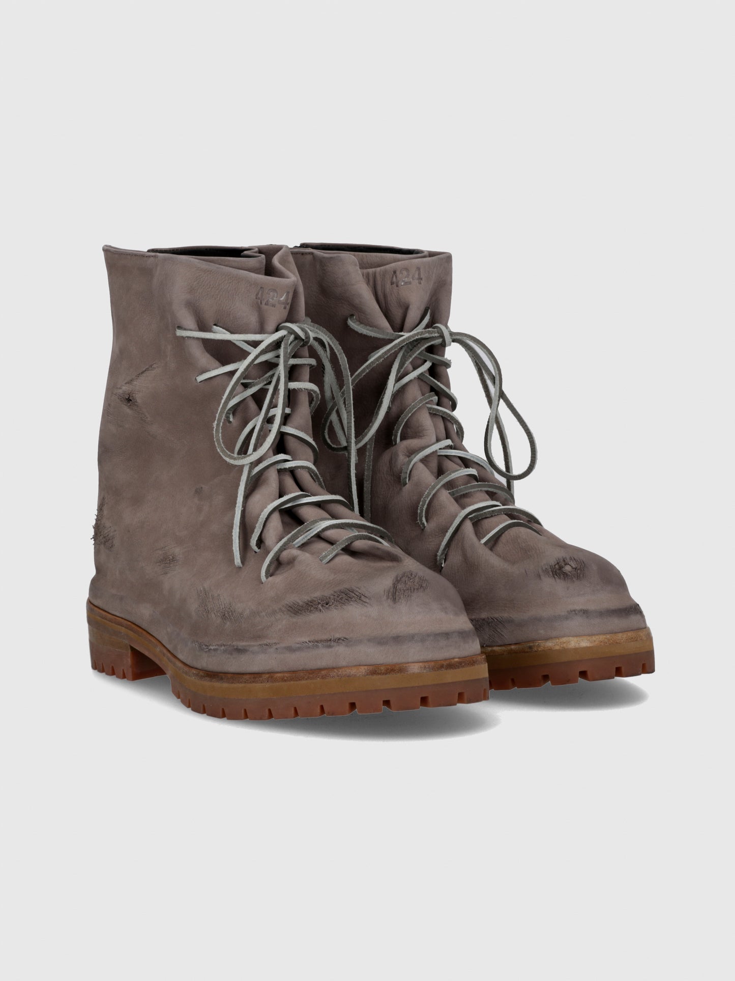 Nabuk Leather Laced Up Marathon Boot in Dusty Nude