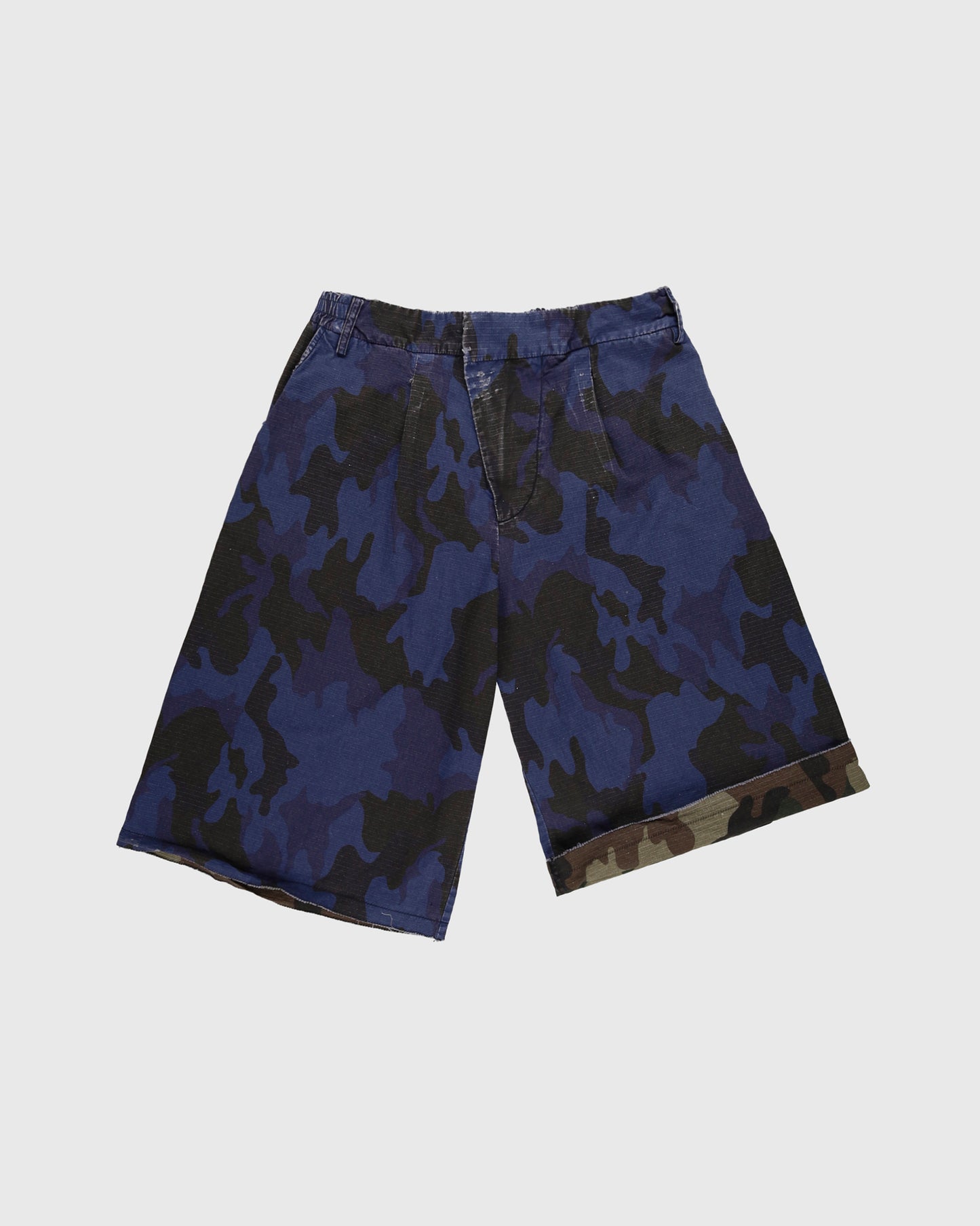 Rip Stop Cropped Trousers in Blue Camo