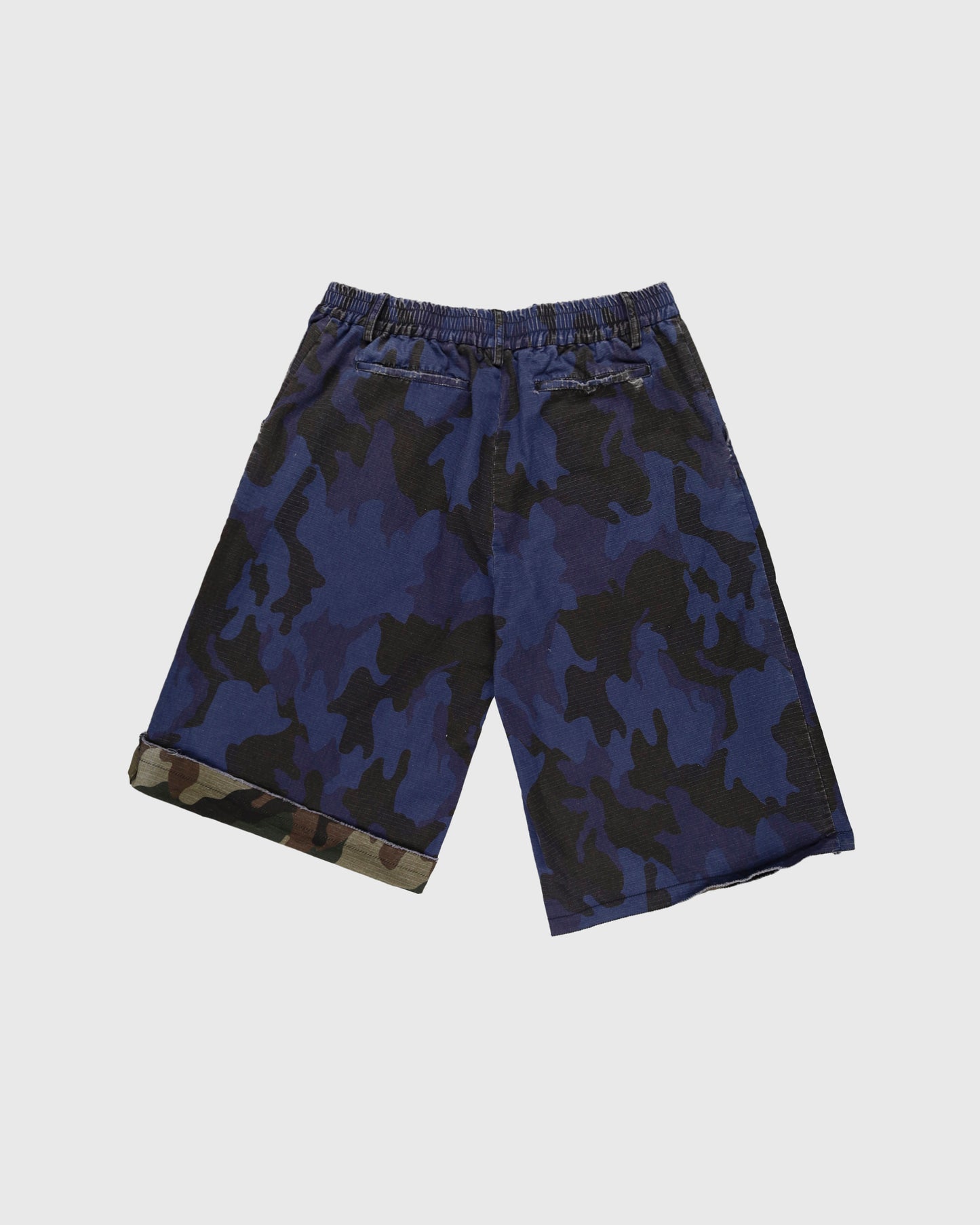 Rip Stop Cropped Trousers in Blue Camo