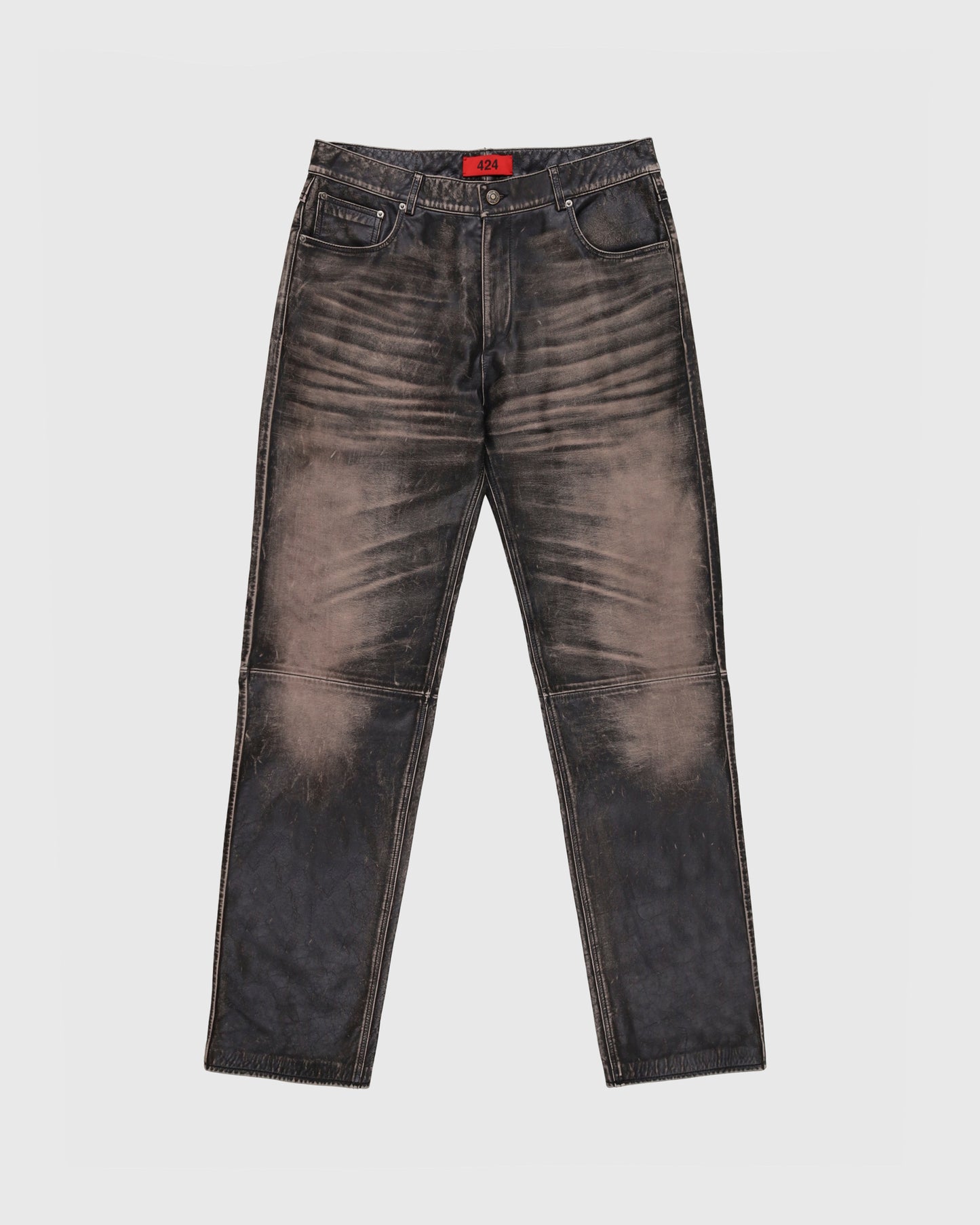 Rub Off Leather Jeans in Black