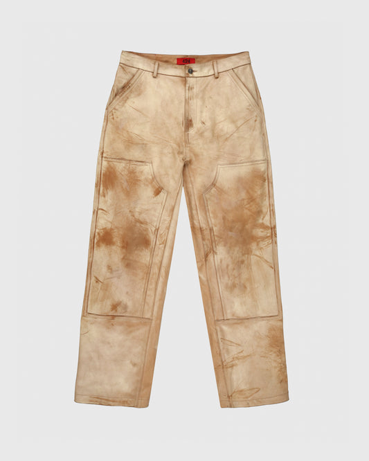 Leather Washed Textured Work Pant in Camel