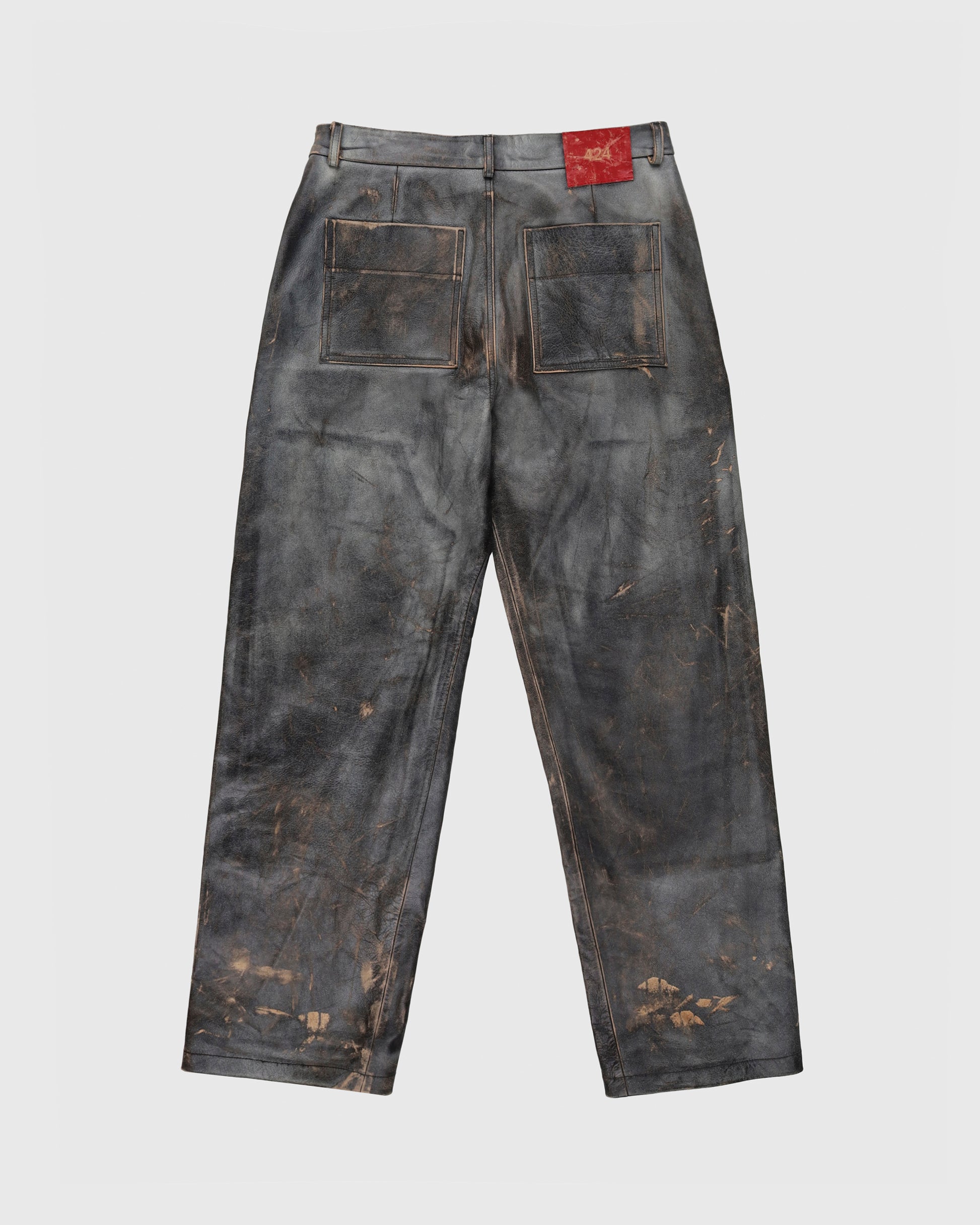 Leather Washed Textured Work Pant in Black