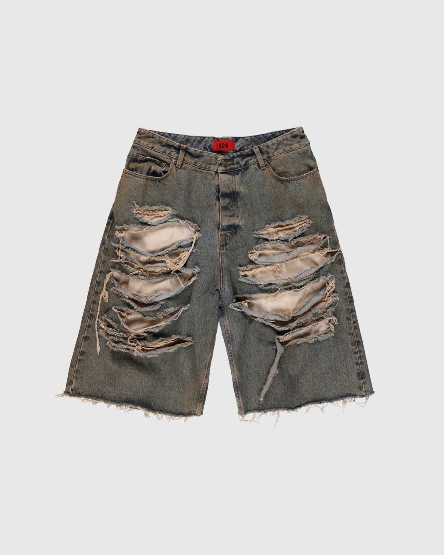 Big Daddy Distressed Denim Short in Washed Blue