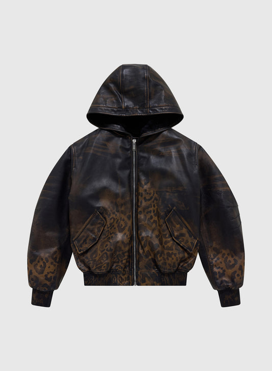 424 BOMBER RUB OFF LEATHER IN BLACK