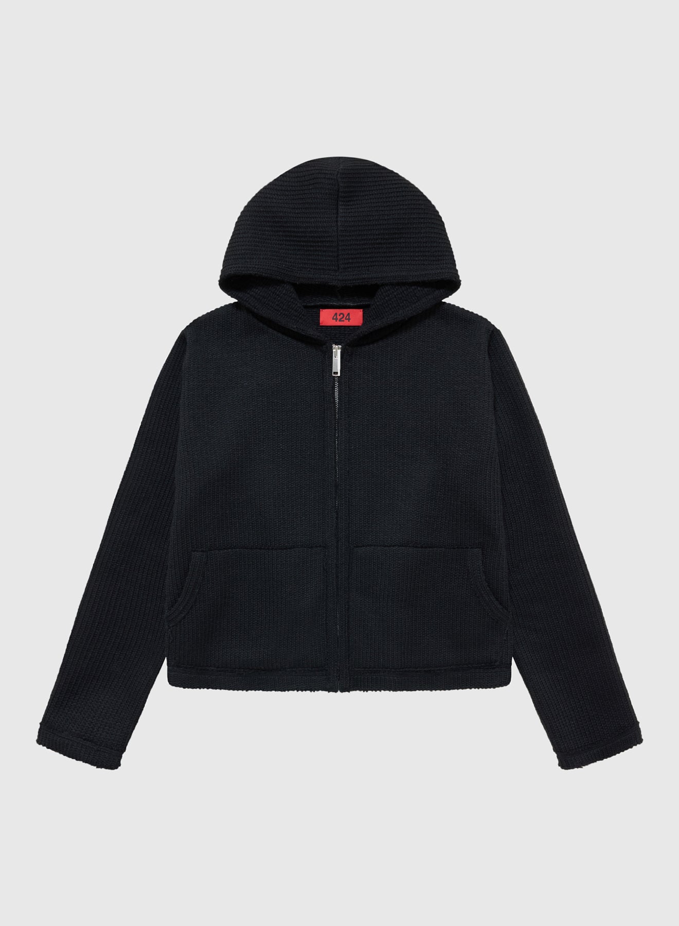 BABY HOODIE ENGLISH RIB KNIT IN BLACK
