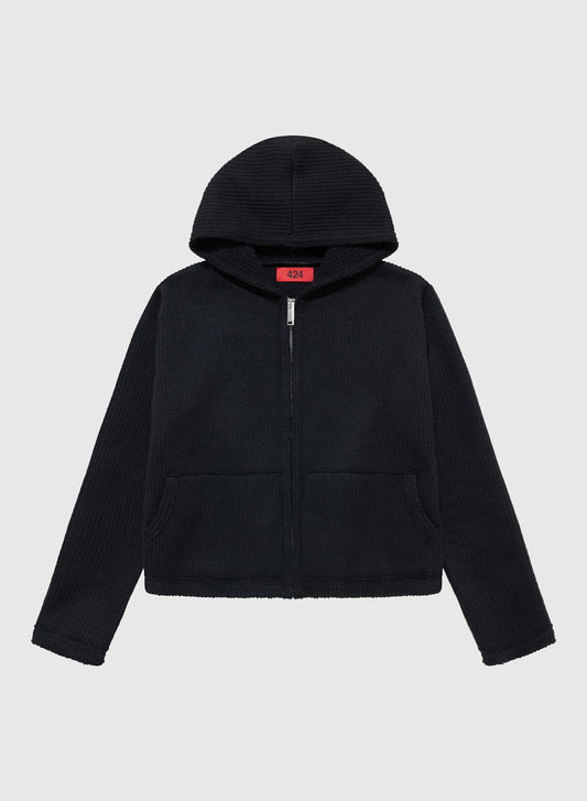 BABY HOODIE ENGLISH RIB KNIT IN BLACK