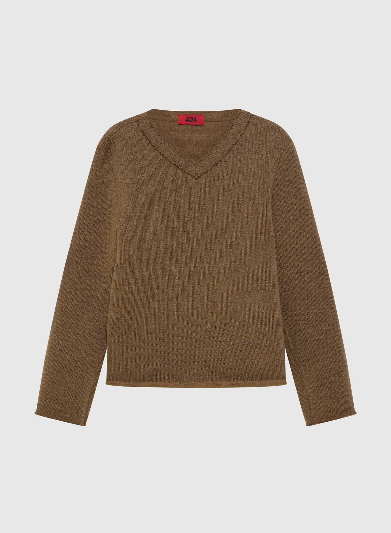 V NECK SWEATER DOUBLE KNIT IN BROWN